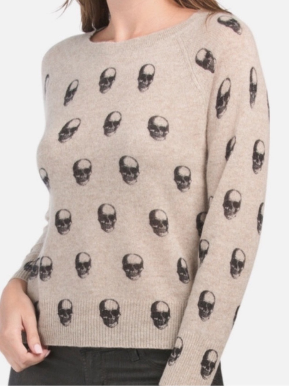 360 Cashmere 100% cashmere skull print sweater in cream